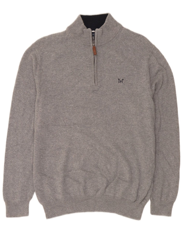 Crew Clothing Maglione da uomo con collo con zip, grande cotone chiazzato grigio