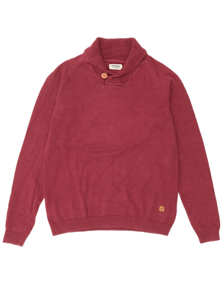 JACK & JONES Maglione da uomo con collo a scialle in cotone bordeaux medio