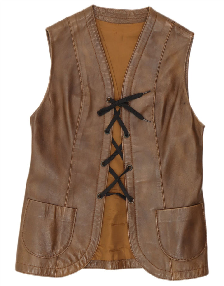 Gilet in pelle da donna vintage UK 12 marrone medio