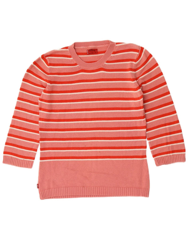 Levi's Donna Maglione girocollo manica 3/4 maglione UK 12 a righe rosa medio