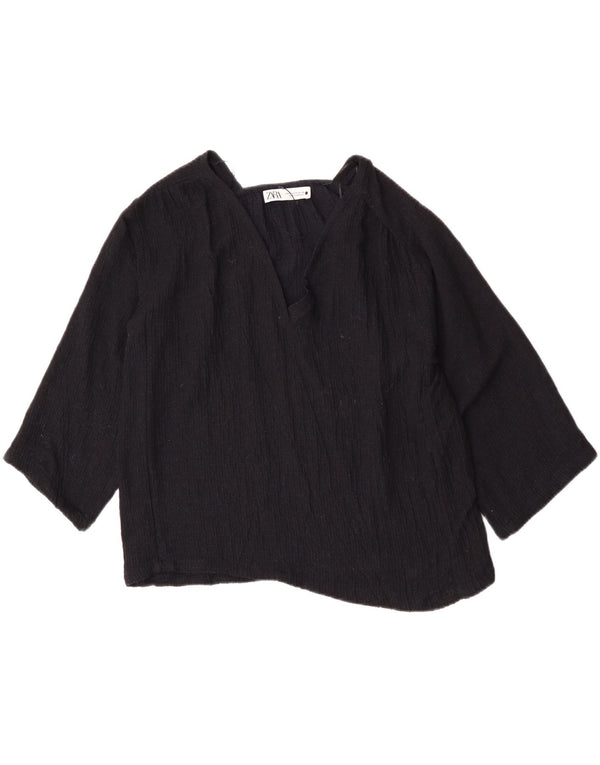 Blusa oversize da donna Zara con maniche a 3/4, UK 6 XS, viscosa blu navy