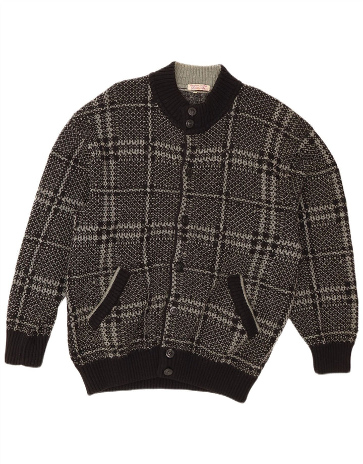Maglione cardigan da uomo vintage IT 52 grande lana a quadri neri