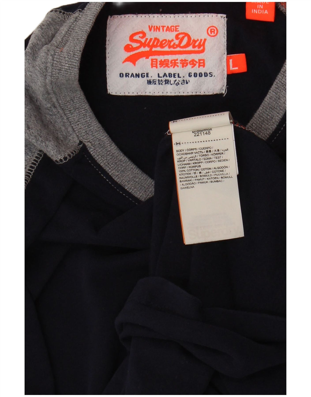 Top da uomo Superdry a maniche lunghe in cotone color block blu navy grande