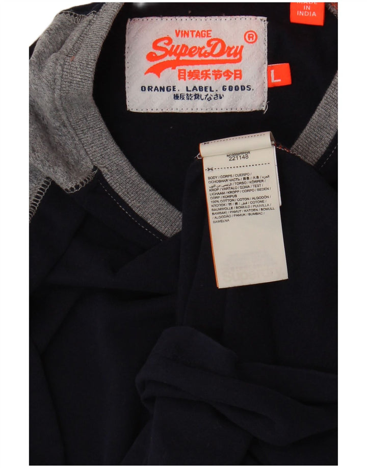 Top da uomo Superdry a maniche lunghe in cotone color block blu navy grande