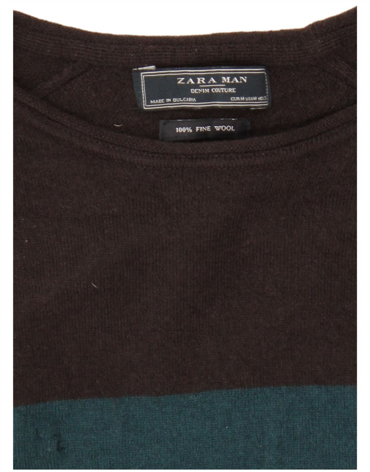 Maglione Zara da uomo con scollo a barchetta in lana color block medio multicolore