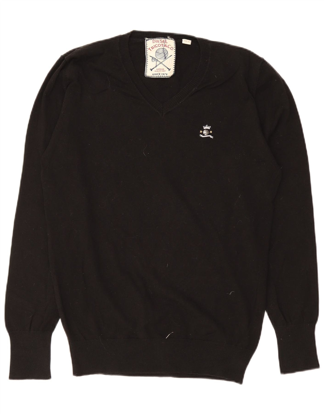 Maglione da uomo con scollo a V Diesel grande in cotone nero