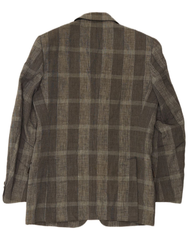 Giacca Blazer da Uomo a 2 Bottoni Trussardi IT 46 Piccolo Lino a Quadri Grigi