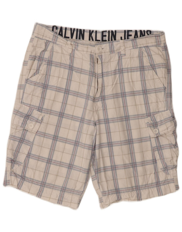 Pantaloncini cargo da uomo Calvin Klein W34 Large cotone a quadri bianchi