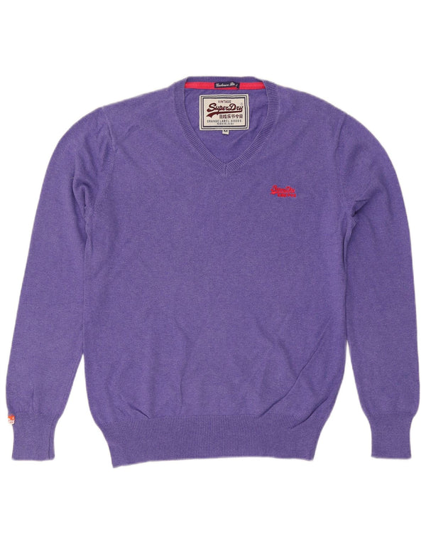 Maglione da donna con scollo a V SUPERDRY UK 14 Cotone viola medio
