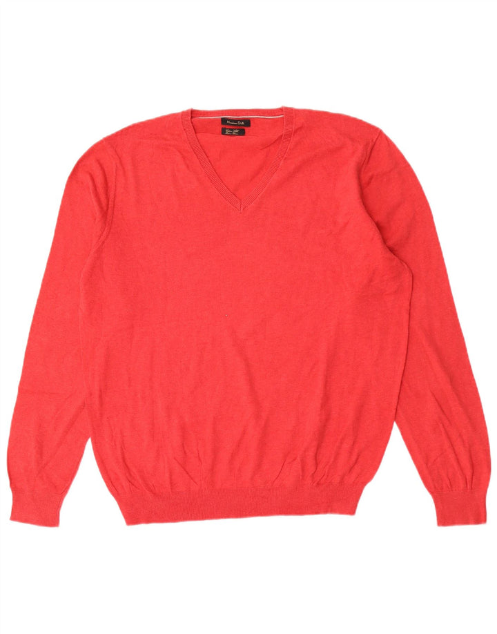 Maglione da uomo con scollo a V Massimo Dutti grande cotone rosso