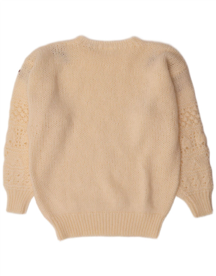 Maglione maglione girocollo da donna VINTAGE EU 44/46 XL bianco sporco floreale