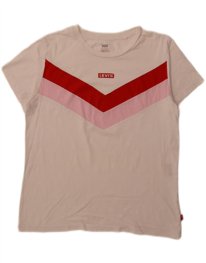 LEVI'S Womens Graphic T-Shirt Top UK 14 Medium Off White Striped