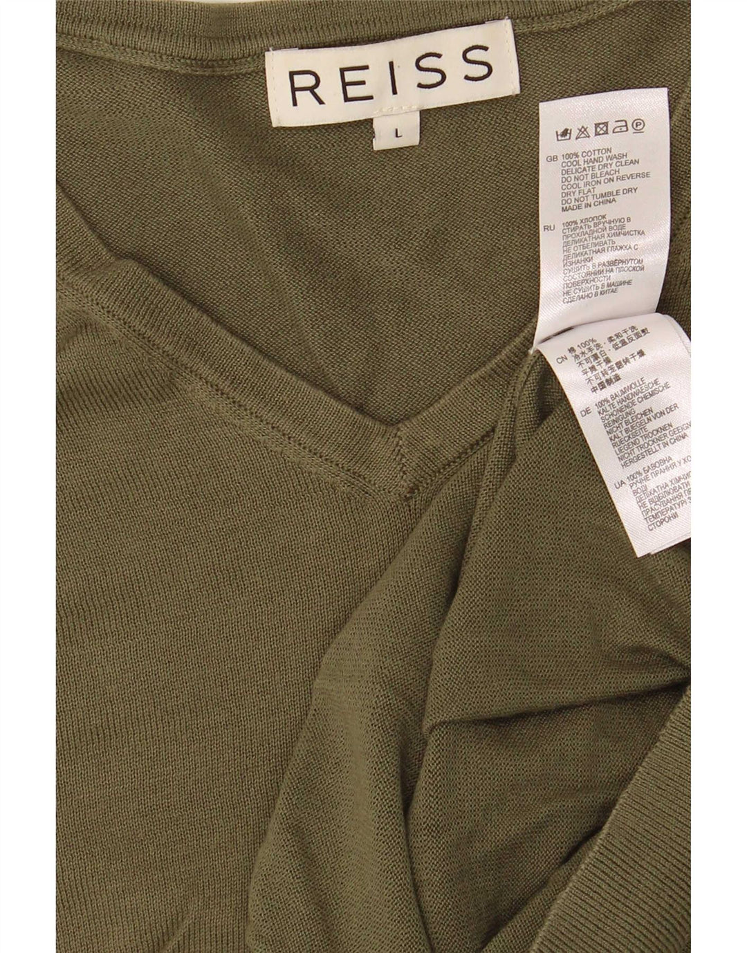 Maglione da uomo con scollo a V Reiss grande in cotone kaki