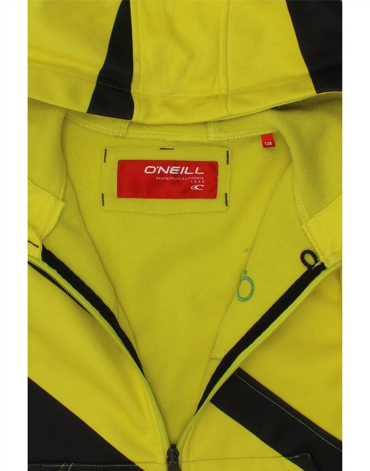 O'NEILL Boys Graphic Zip Hoodie Sweater 7-8 Years Yellow Striped Polyester Vintage O'Neill and Second-Hand O'Neill from Messina Hembry 