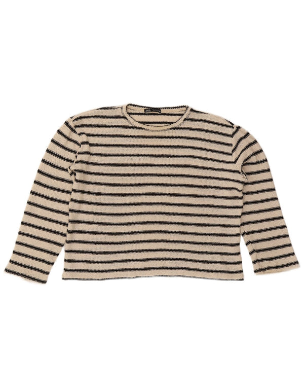 Maglione corto con scollo a barca da donna Zara UK 16 a righe grandi bianco sporco