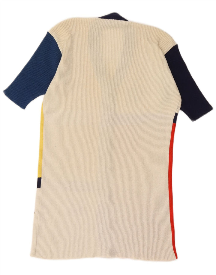 Maglione cardigan grafico da donna vintage UK 12 medio multicolore