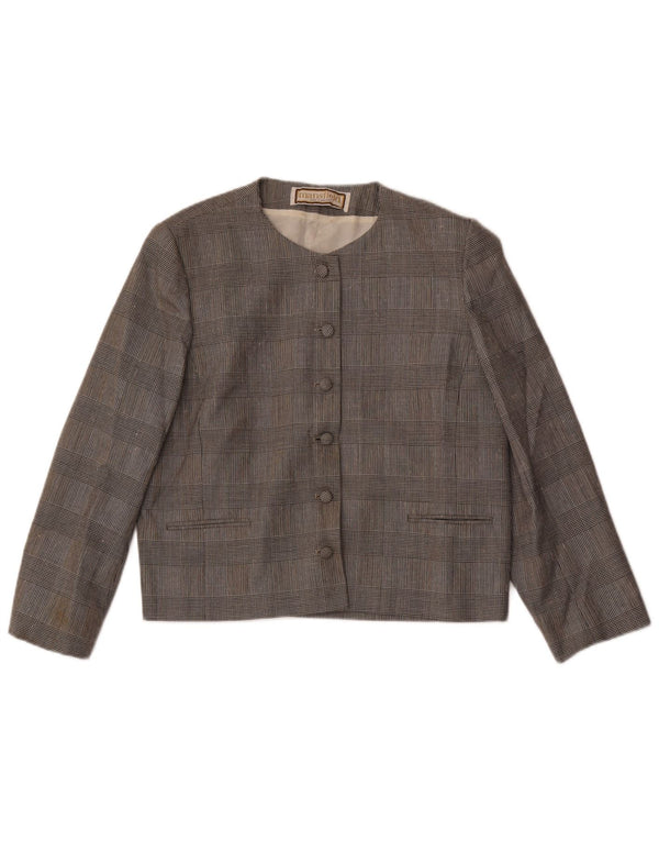Giacca blazer a 6 bottoni da donna Mansfield UK 18 XL poliestere a quadri grigio