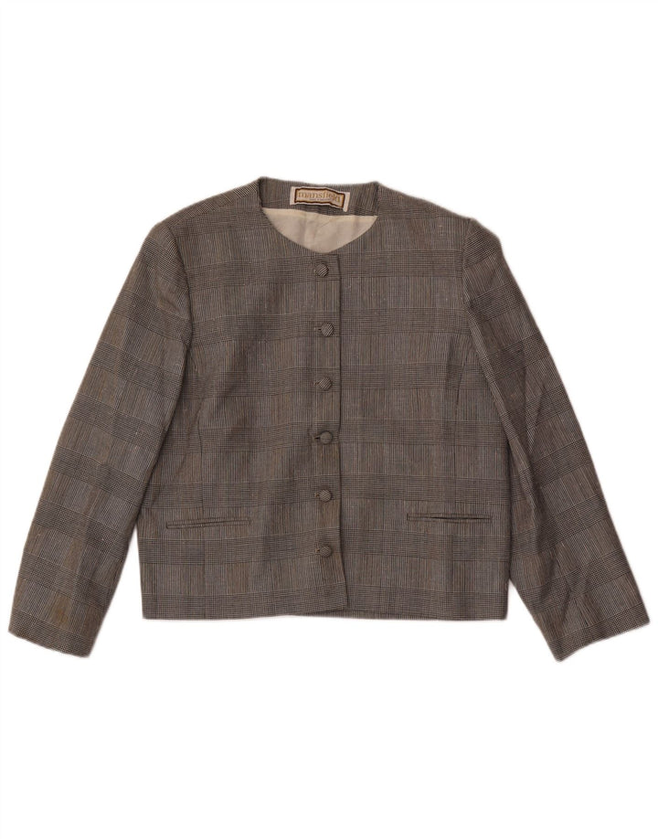 Giacca blazer a 6 bottoni da donna Mansfield UK 18 XL poliestere a quadri grigio