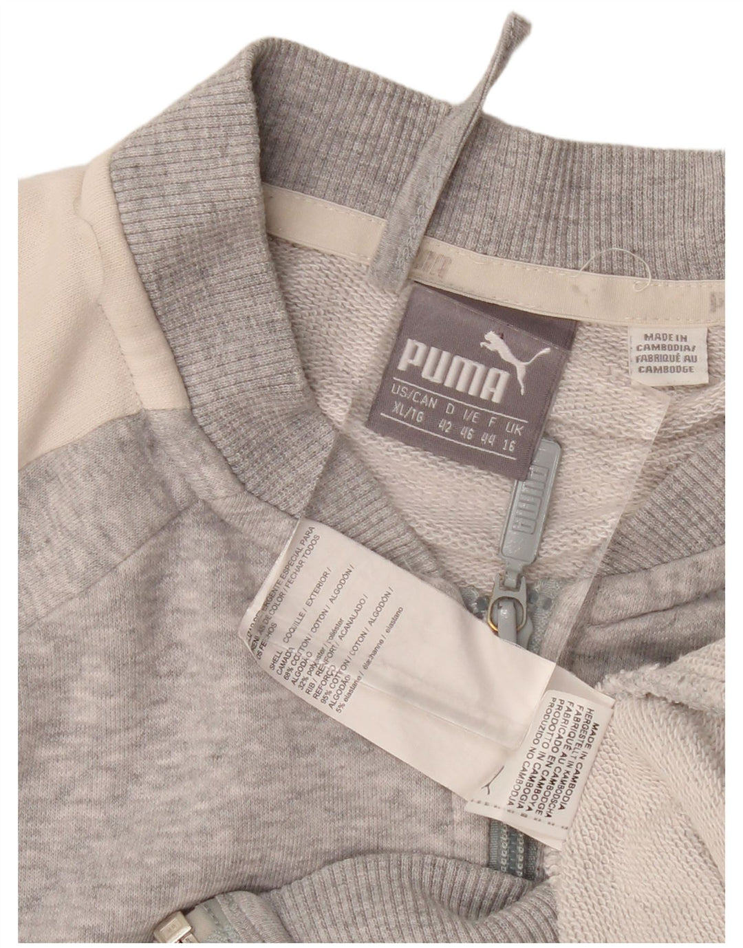 Giacca da ginnastica da donna Puma UK 16 Large in cotone color block grigio