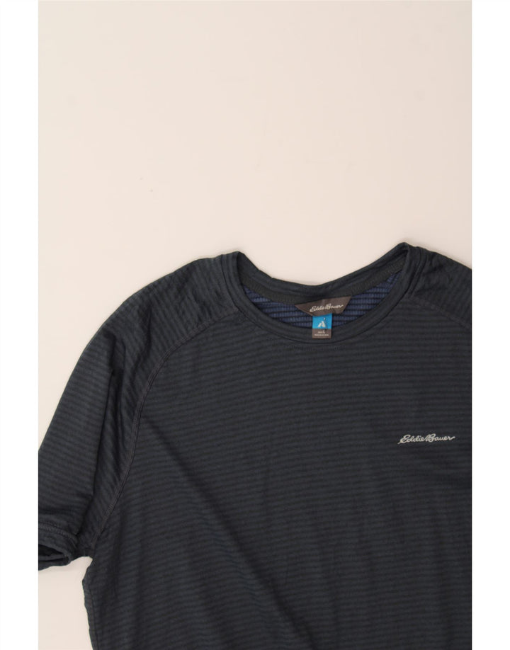EDDIE BAUER Mens T-Shirt Top Large Navy Blue Pinstripe Polyester Vintage Eddie Bauer and Second-Hand Eddie Bauer from Messina Hembry 