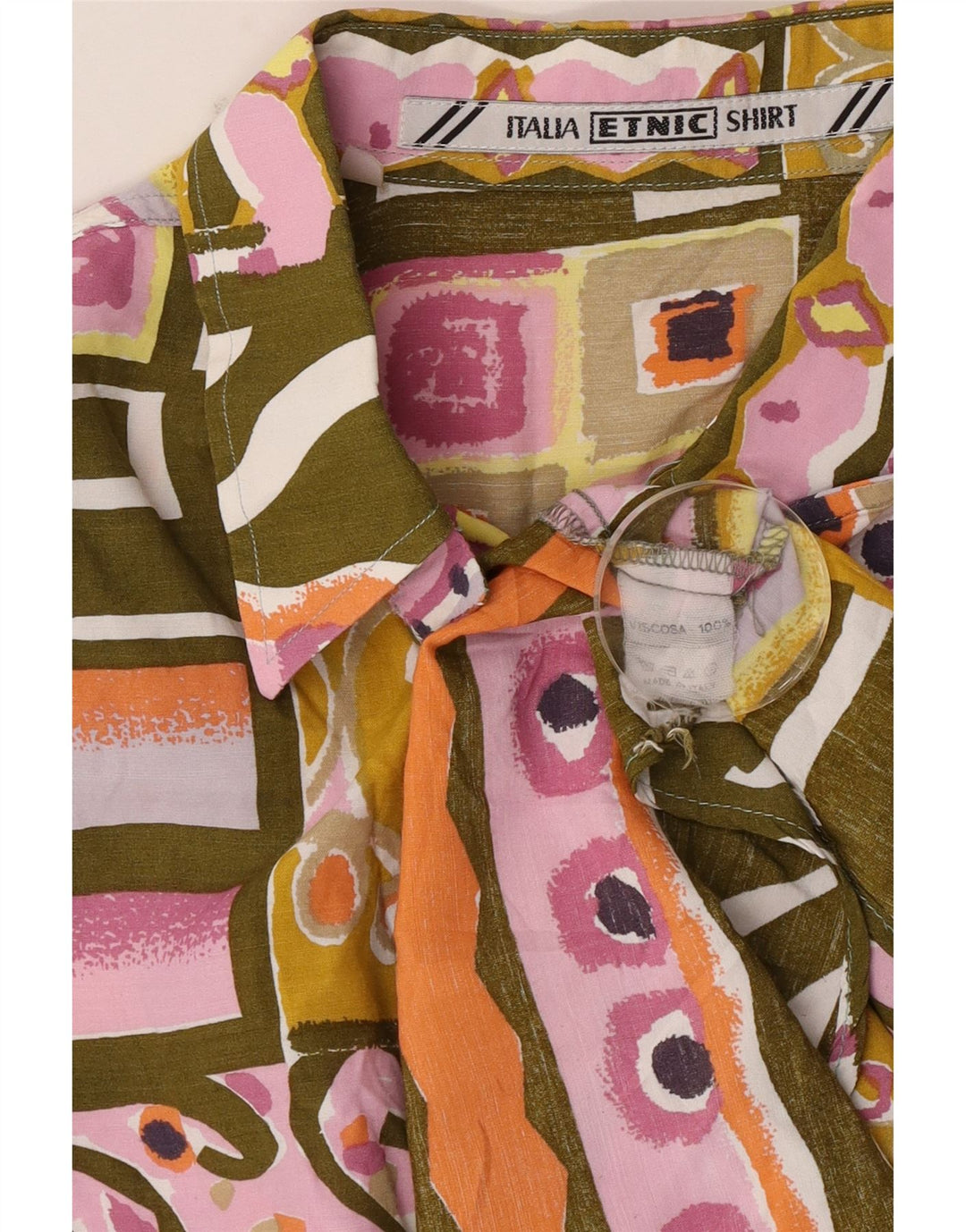 Camicia vintage da uomo a maniche corte grande patchwork in viscosa multicolore
