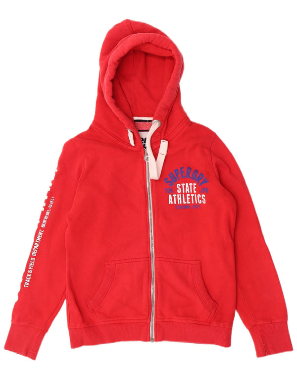 Felpa con cappuccio e zip grafica da donna Superdry UK 16 grande cotone rosso