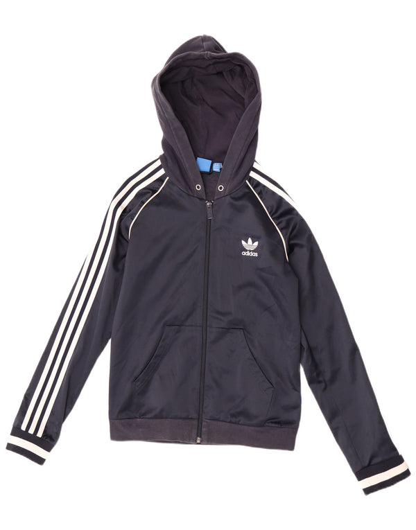 Giacca da tuta da donna con cappuccio Adidas UK 10 Small Poliestere blu navy