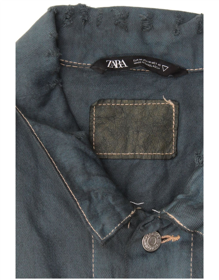 Giacca in denim da uomo ZARA UK 38 cotone blu navy medio