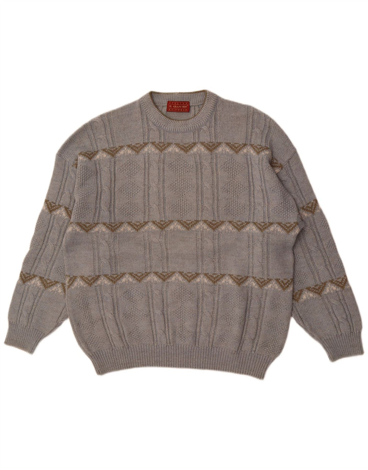 Il Granchio Maglione da uomo girocollo maglione grande lana Fair Isle blu