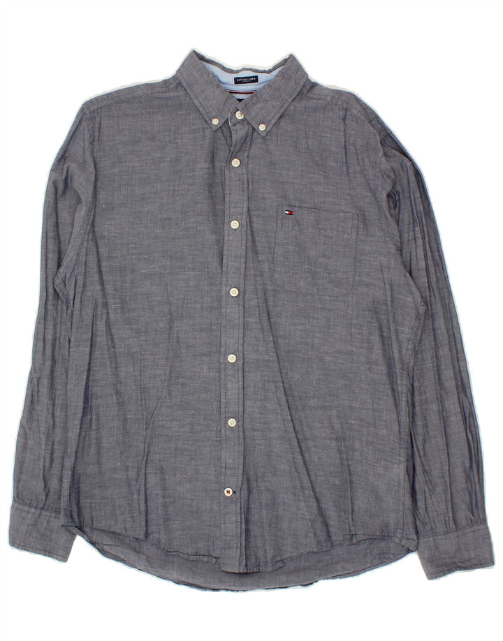 TOMMY HILFIGER Mens Shirt Medium Navy Blue Cotton Vintage Tommy Hilfiger and Second-Hand Tommy Hilfiger from Messina Hembry 