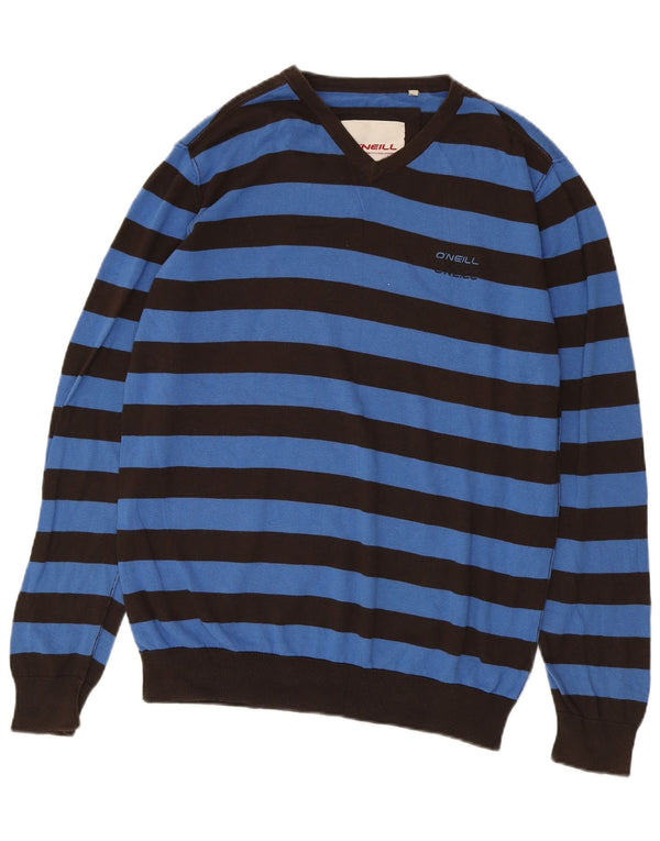Maglione da uomo con scollo a V O'Neill a righe blu medio