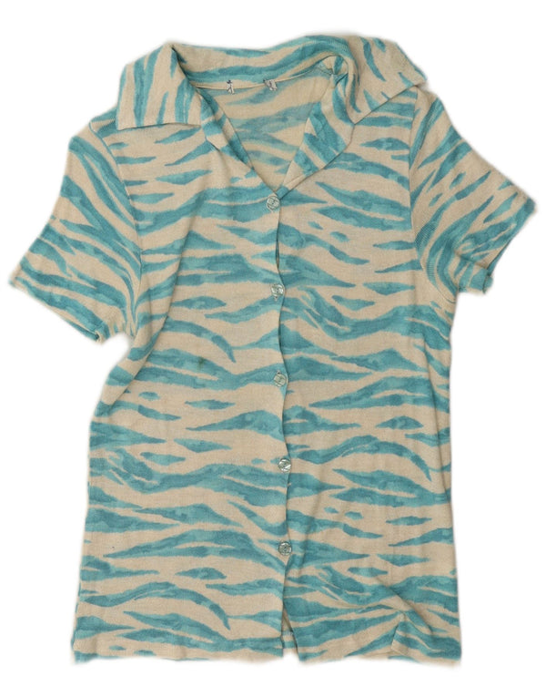 Camicia a maniche corte da donna vintage UK 14 Viscosa con stampa animalier blu medio