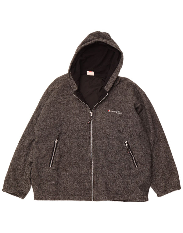 Giacca in pile con cappuccio da uomo CHAMPION UK 42 XL Poliestere gessato grigio