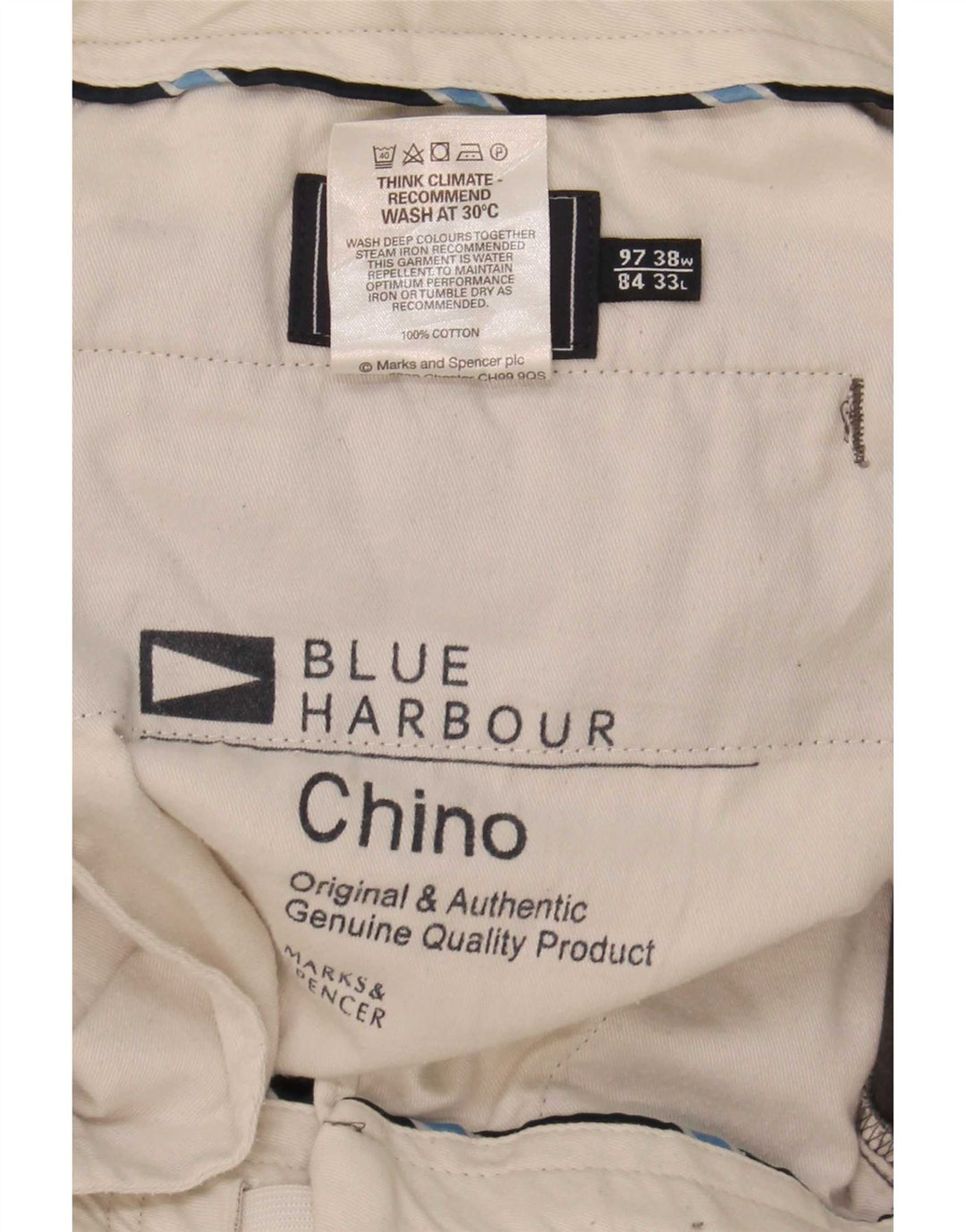 Pantaloni chino dritti Marks & Spencer da uomo blu Harbour W38 L33 kaki