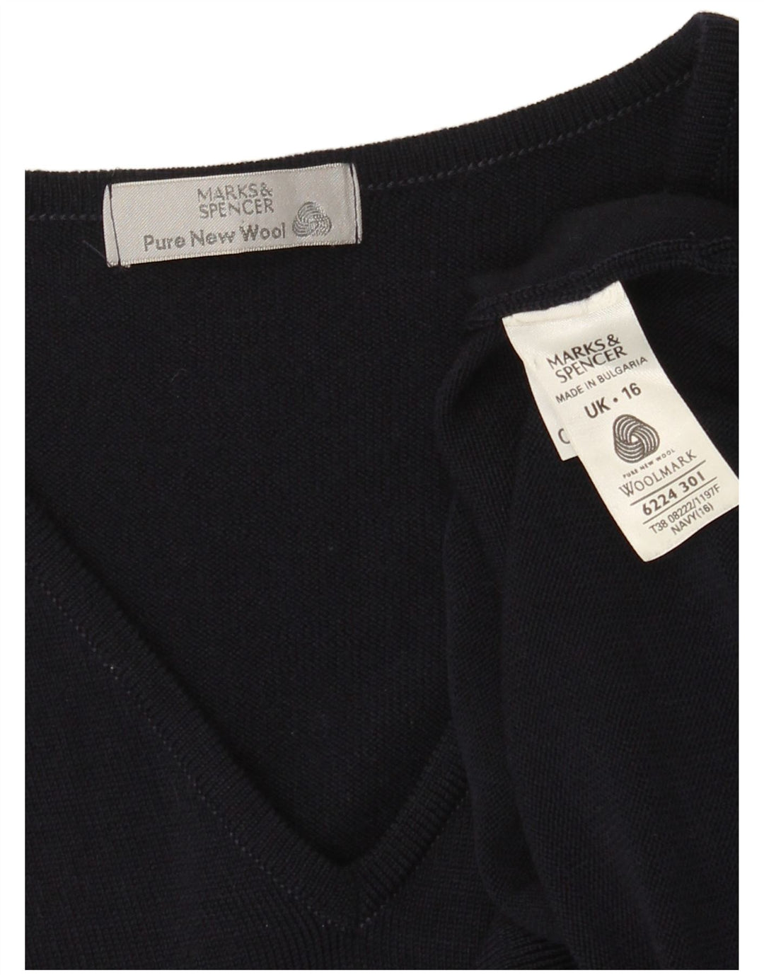 Maglione maglione con scollo a V da donna Marks & Spencer UK 16 grande lana blu navy