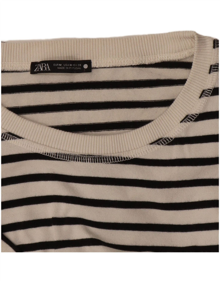 Top Zara da donna a maniche lunghe UK 14 Medium White Striped Nautical