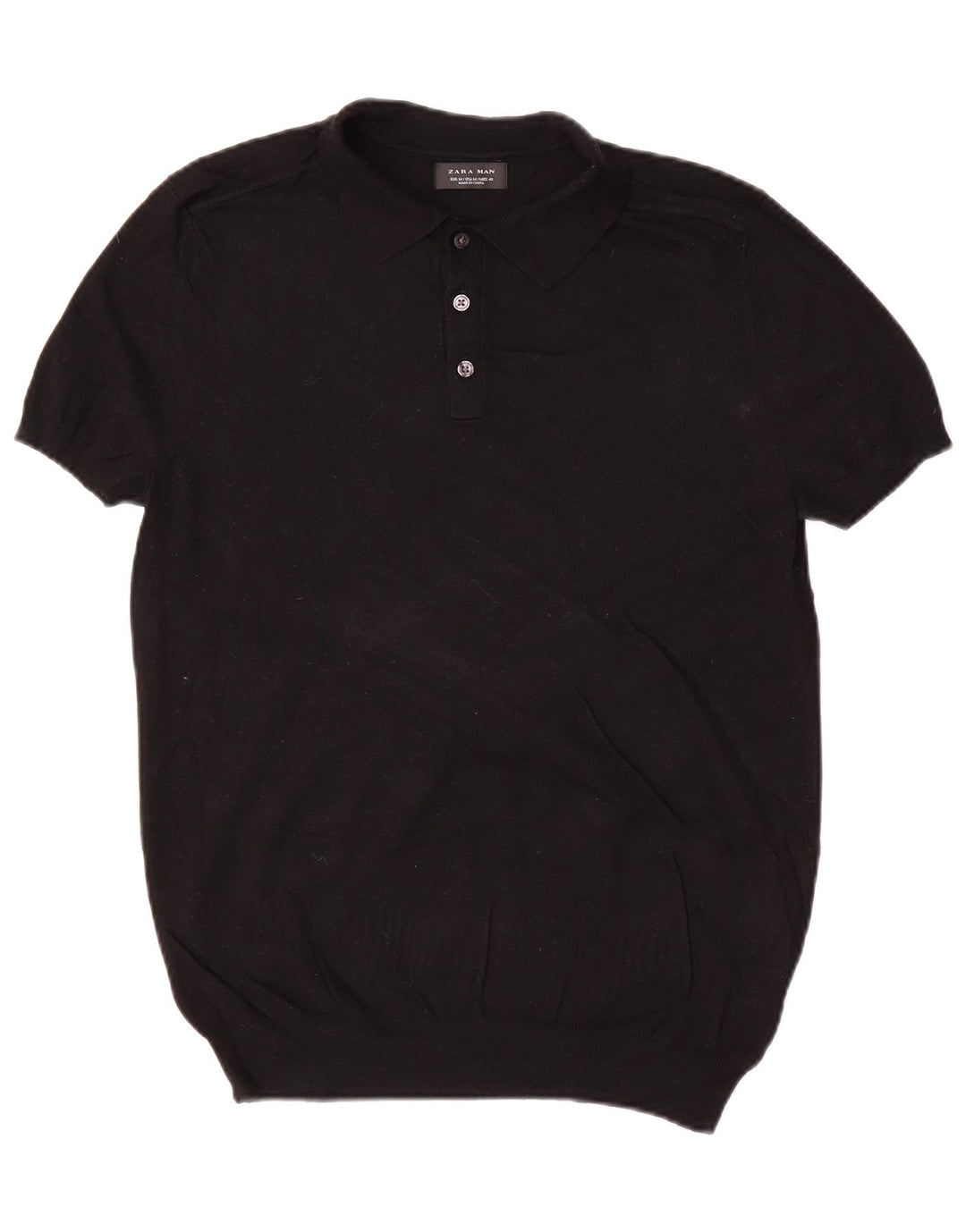 Maglione Zara da uomo a maniche corte con collo a polo in viscosa nera media