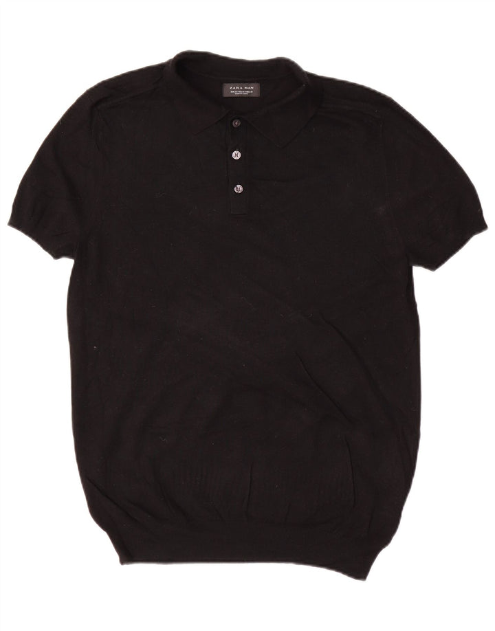 Maglione Zara da uomo a maniche corte con collo a polo in viscosa nera media