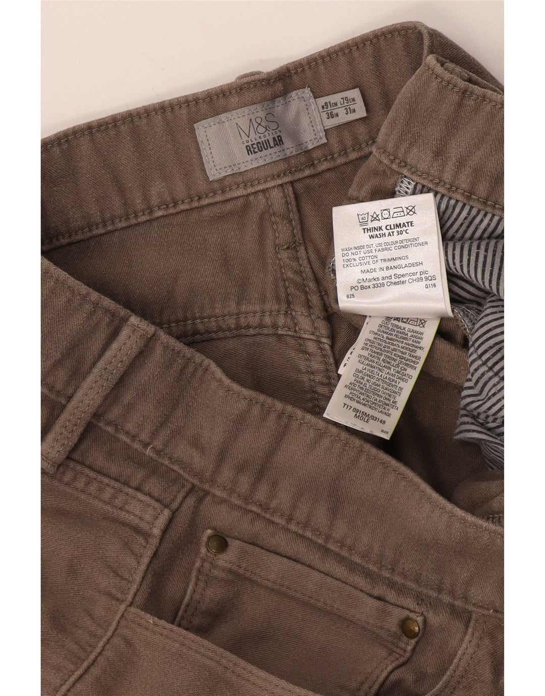Pantaloni casual regolari da uomo Marks & Spencer W36 L31 cotone beige