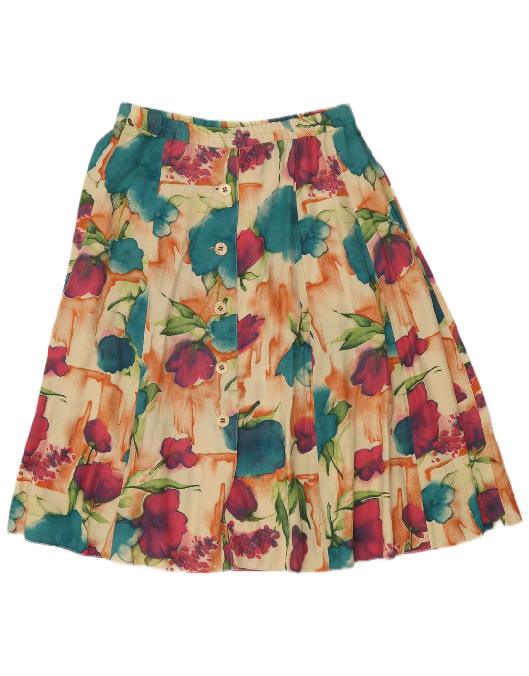 Gonna a trapezio da donna VINTAGE W32 grande floreale multicolore