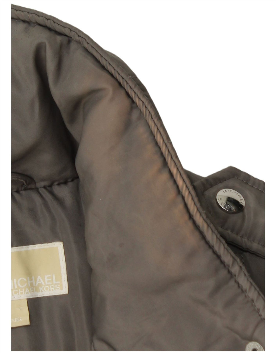 MICHAEL KORS Giacca imbottita militare con cappuccio da donna UK 14 Grigio medio