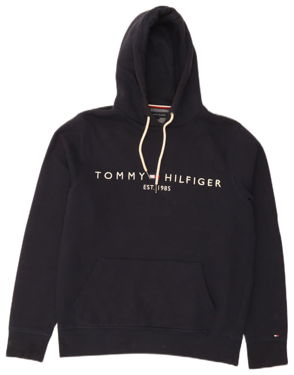 Maglione con cappuccio grafico da uomo Tommy Hilfiger piccolo in cotone blu navy