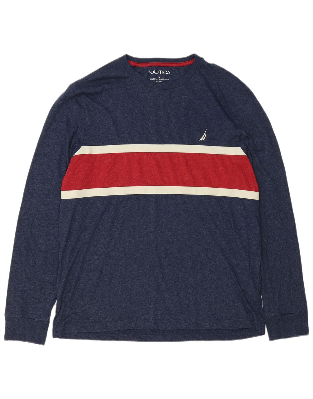 Nautica Top da uomo a maniche lunghe grande in cotone color block blu navy