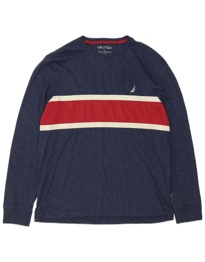 Nautica Top da uomo a maniche lunghe grande in cotone color block blu navy