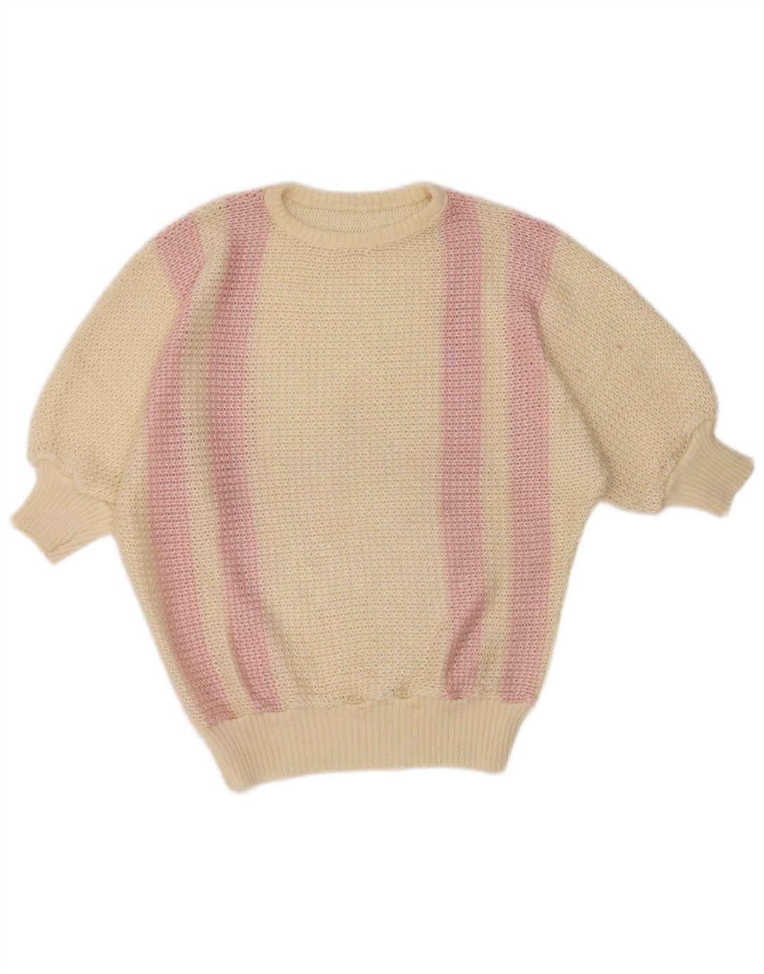 Maglione vintage da donna con scollo a barca UK 14 a righe grandi bianco sporco