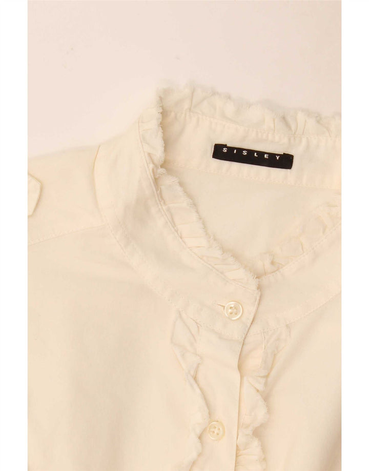 Camicia da donna Sisley con volant militare sul davanti UK 12 Medium White