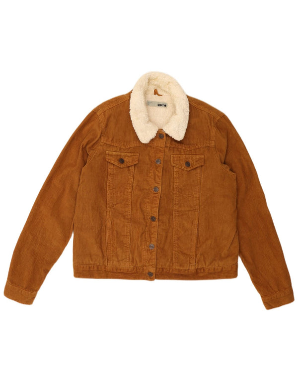 TOPSHOP Giacca da donna Sherpa in velluto a coste UK 16 grande cotone marrone