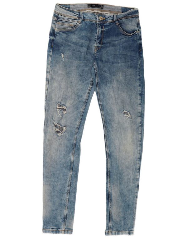 Jeans skinny effetto consumato lavaggio acido da donna Zara EU 38 piccolo W28 L28 blu