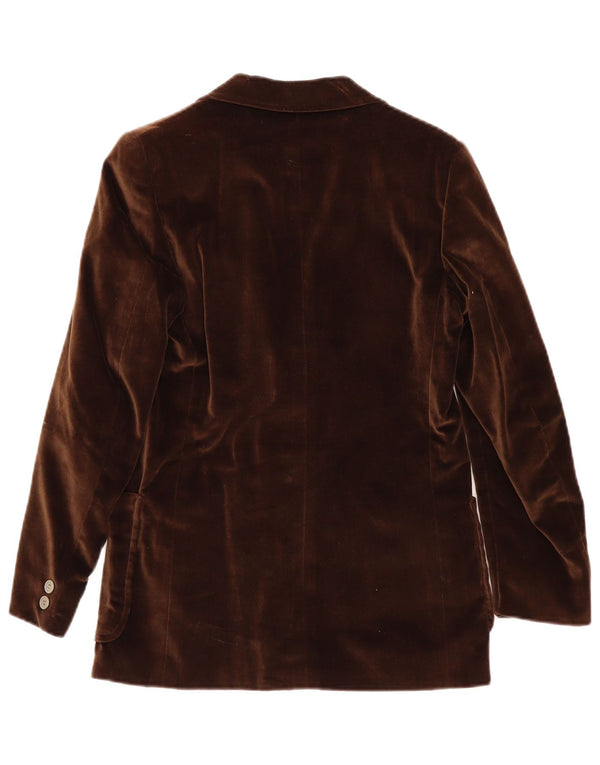 Giacca blazer in velluto a 2 bottoni vintage da donna UK 8 piccola marrone