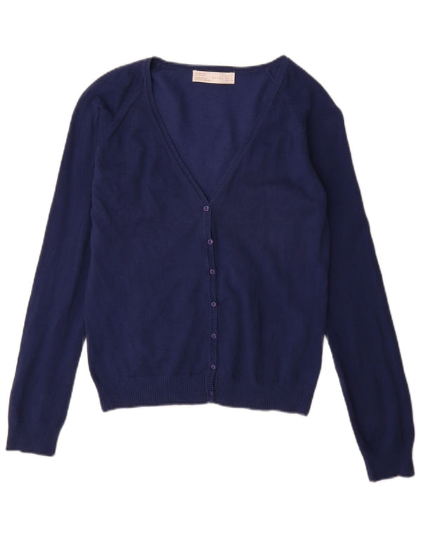 Maglione cardigan da donna Zara UK 14 grande cotone blu navy